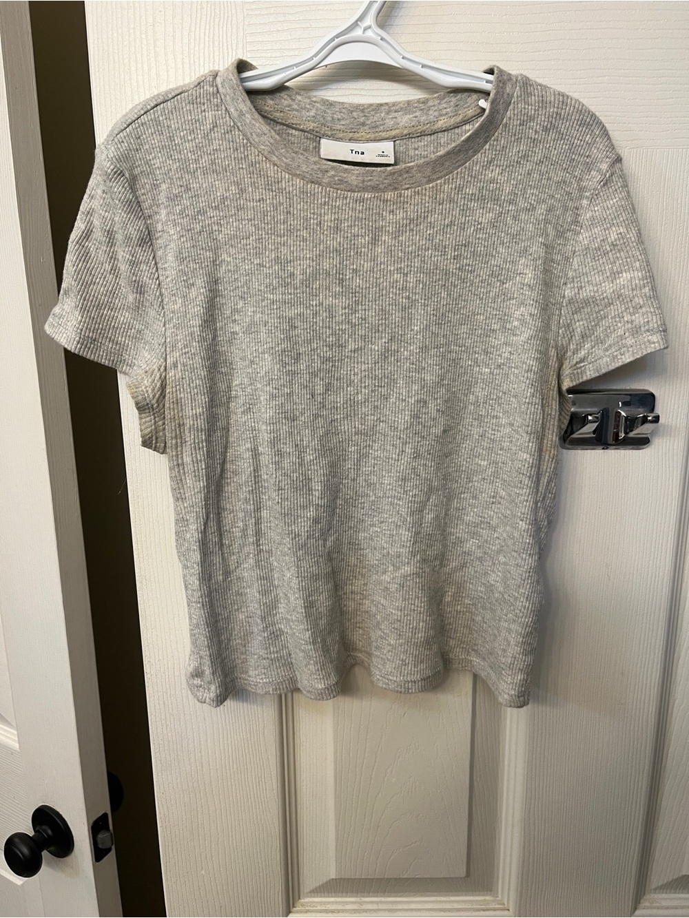 TNA Heather Ribbed Crop Tee in Light Grey size S